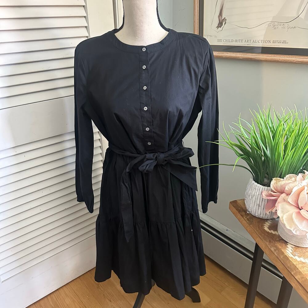 J CREW FACTORY Dress Womens Medium Black Belted Shirt Dress Minimalist Classic